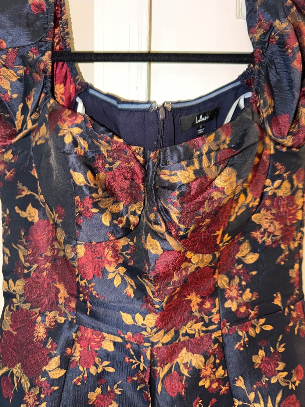 Lulu's Black Jumpsuit with Burgundy & Gold Floral Print - Picture 2 of 4